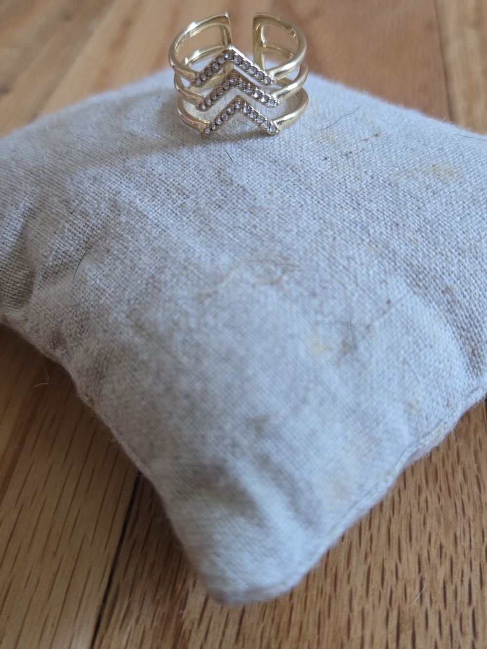 Stella & Dot Gold Chevron Triple-Row Ring with Clear Crystals